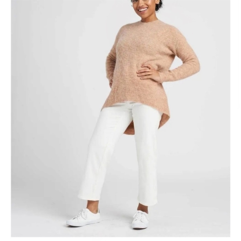 Universal Standard Melissa High Low Pullover Wool Mohair Knit Sweater Camel Tan